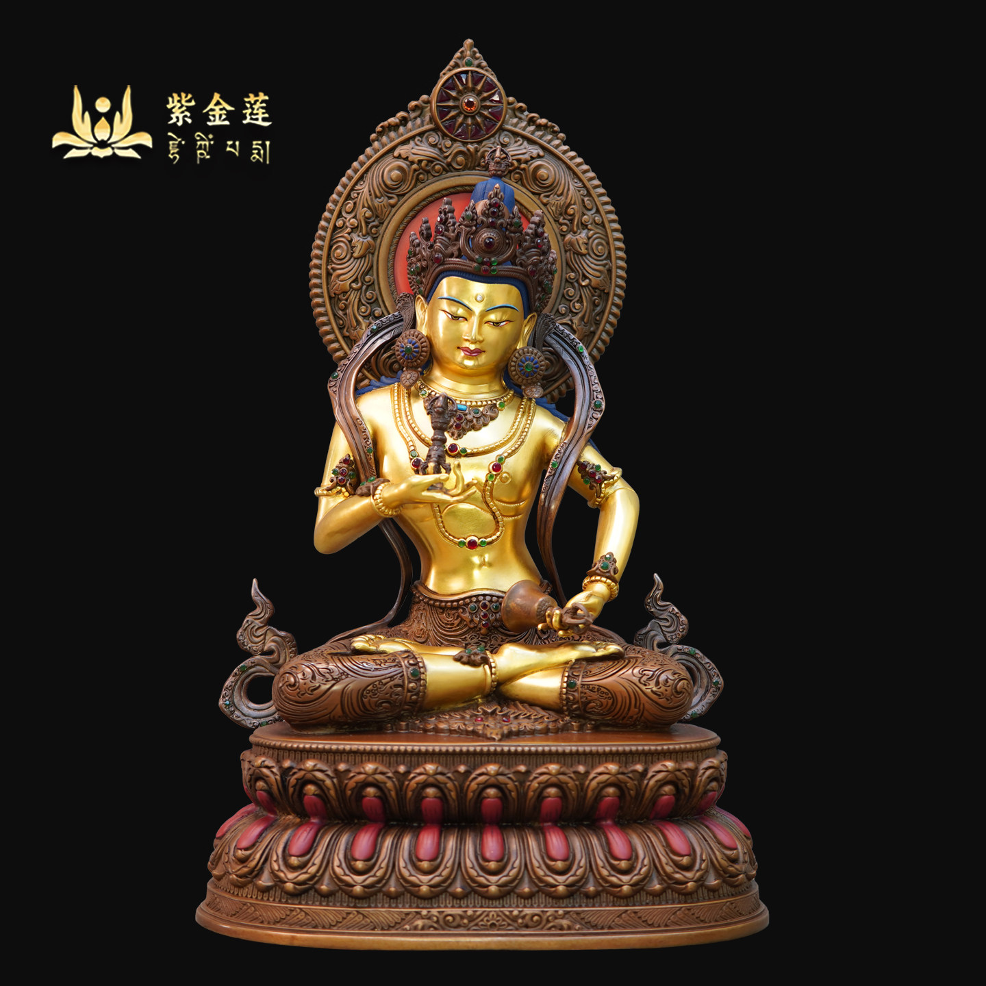 紫金莲尼泊尔工艺藏传密宗紫铜24k真金金刚萨埵纯铜手工錾刻