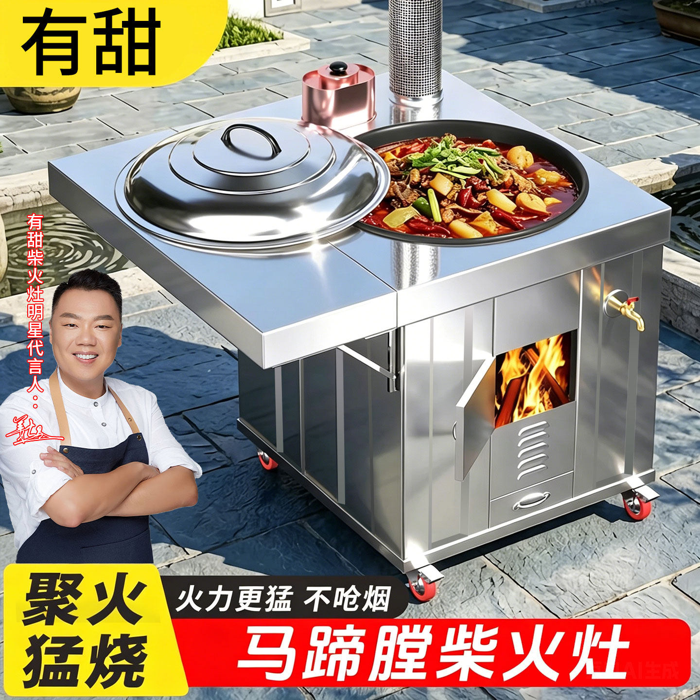 304柴火灶马蹄膛家用新款不锈钢烧木柴灶台灶炉农村户外无烟灶炉