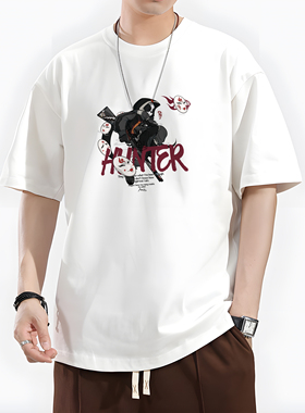 功夫熊猫美式短袖t恤白色圆领复古夏季宽松高级感高街大学生衣服