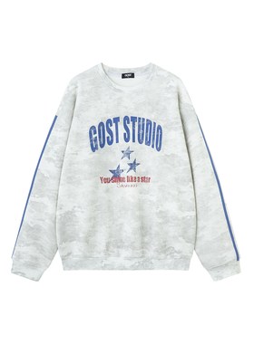 GOST美式复古星星做旧迷彩字母印花套头圆领卫衣