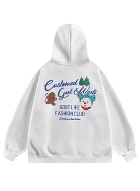 GOST姜饼人与狗狗秋冬氛围感开衫连帽卫衣外套