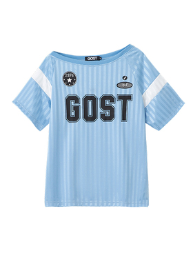 GOST斜肩字母印花拼接球衣时尚简约拼色设计运动风字母印花短袖T