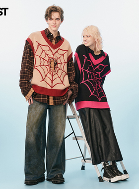 GOST 24SS 蛛网标志蜘蛛爱心镂空撞色针织背心麻花拼接男女复古潮