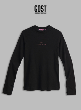 GOST果冻胶立体印花长袖打底T恤简约纯色字母设计感百搭打底衫潮