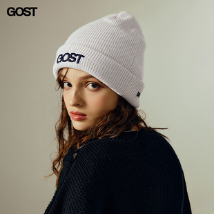 GOST 23AW 立体绣花logo针织粗棒针毛线帽冬情侣男女美式复古潮