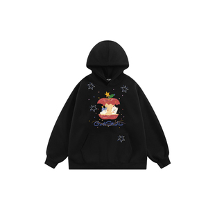 GOST潮牌百搭苹果狗狗印花平安夜圣诞节加绒连帽卫衣