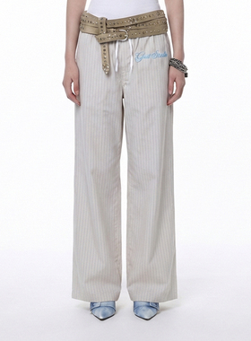 GOST海岛度假风穿搭休闲裤女条纹经典撞色刺绣百搭遛弯长裤子