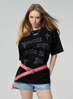 GOST彩色闪星点烫钻英文短袖男美式复古休闲夏季情侣款T恤女tee