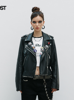 GOST“devote more time to love”拼贴画铆钉皮衣外套男女潮秋冬