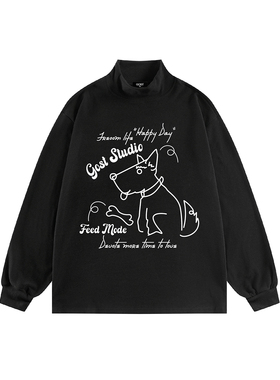 GOST半高领狗狗加绒T恤长袖潮牌百搭基础情侣款打底衫