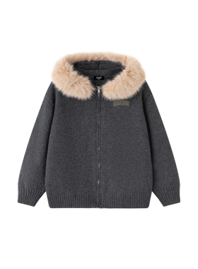 GOST潮牌马戏团印花连帽毛绒绒领毛衣针织衫外套