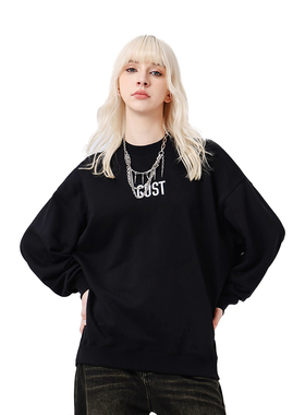 GOST 基础简约字母绣花logo套头薄绒圆领卫衣宽松情侣装长袖上衣