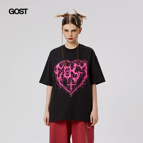 Хлопковая футболка для влюбленных подходит для мужчин и женщин, с печатью вашего логотипа, оверсайз, короткий рукав, в американском стиле