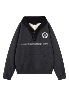 GOST拼接学院风美式复古刺绣连帽卫衣