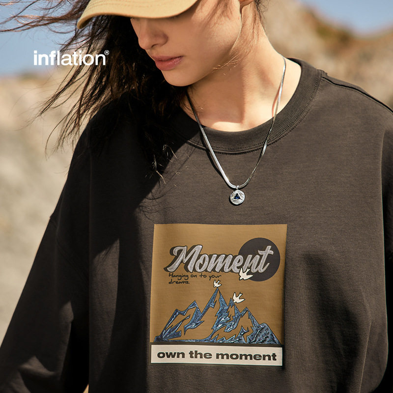 265g山系烫银印花T恤2025春夏新品宽松潮牌男式圆领上衣