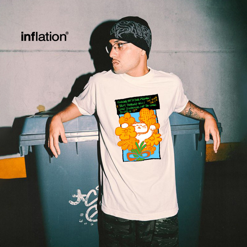 卡通花卉印花T恤2025春夏新品欧美潮牌宽松个性短袖男式