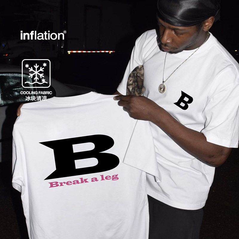 重磅字母印花T恤2025春夏新品索罗娜凉感宽松落肩短袖男