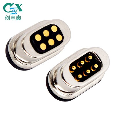 6pin跑道磁吸连接器 5V2A信号充电磁吸附磁吸端子 pogopin磁吸座