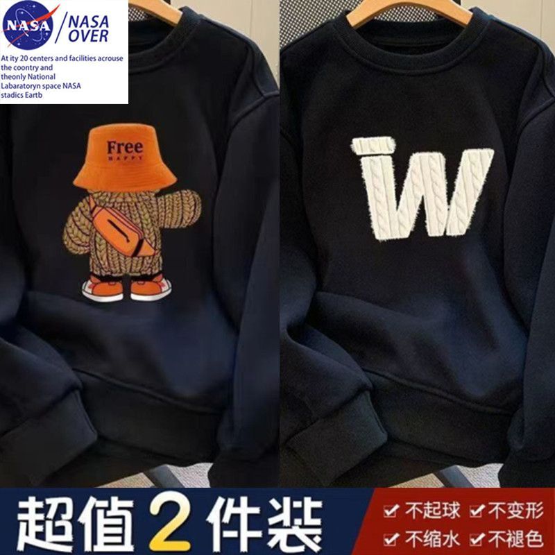 NASA联名春秋季薄款男女港风潮流圆领宽松创意印花长袖卫衣青少年