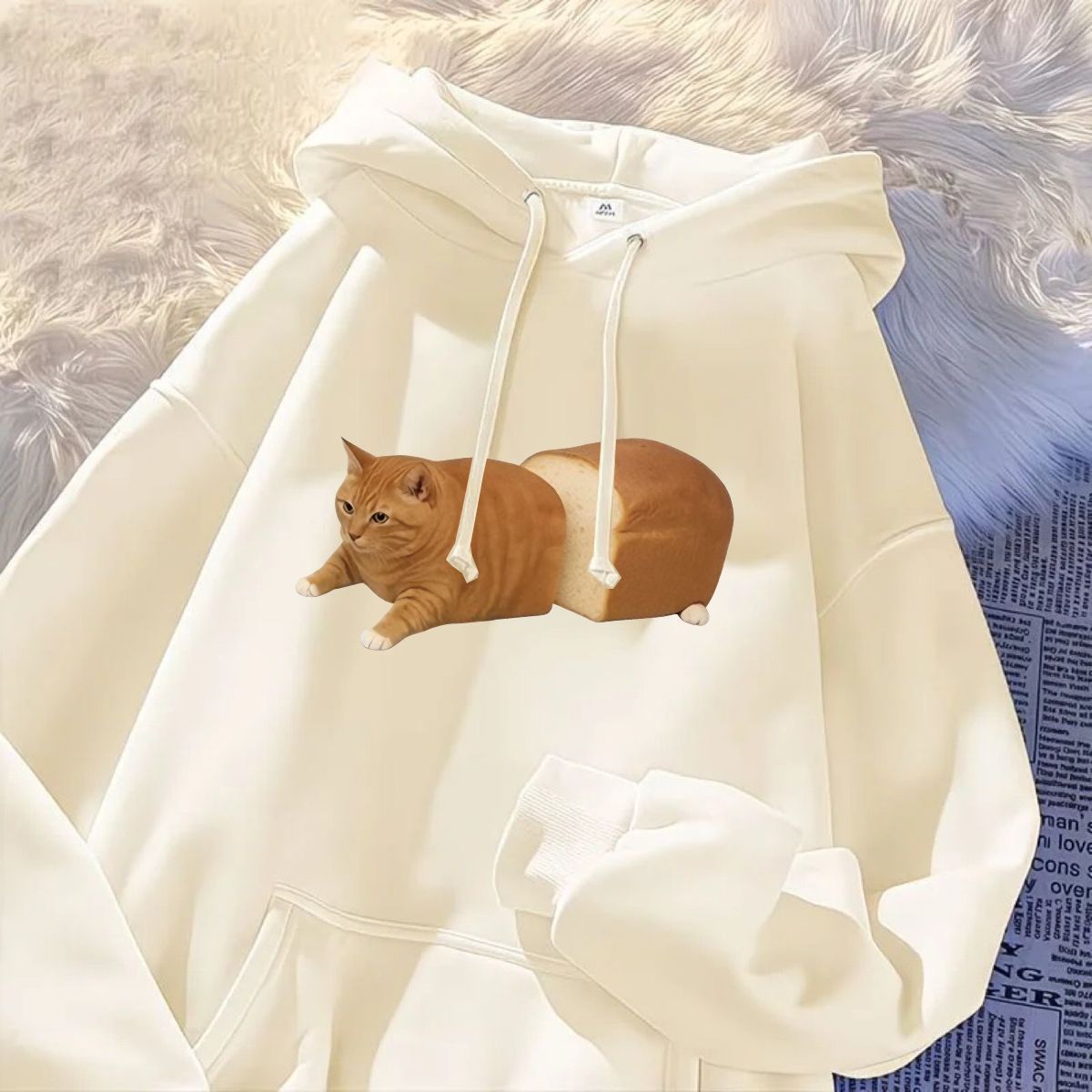 搞怪面包橘猫连帽卫衣男女春秋宽松小众趣味卡通学生套头ins高级