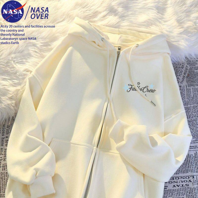 NASA联名韩系慵懒风连帽拉链卫衣英文星星ins男女情侣装秋冬甜酷