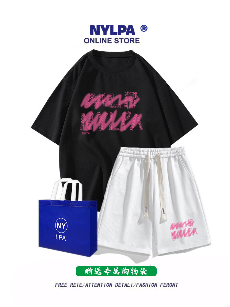 NYLPA短袖T恤男士2024新款情侣夏季大码休闲运动短裤套装奥特莱斯