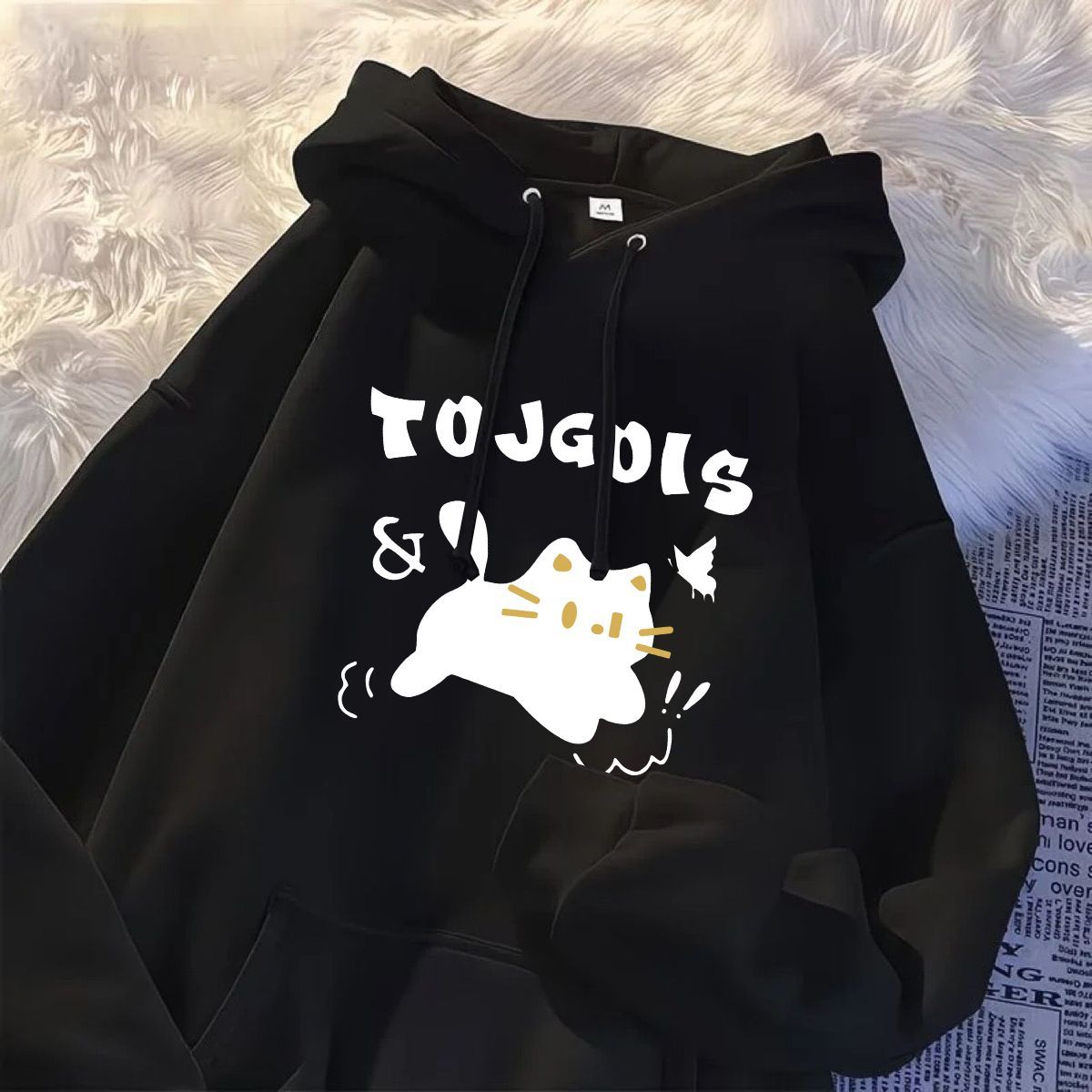 小猫连帽卡通卫衣学生oversize秋冬季慵懒风新款宽松版学院风上衣