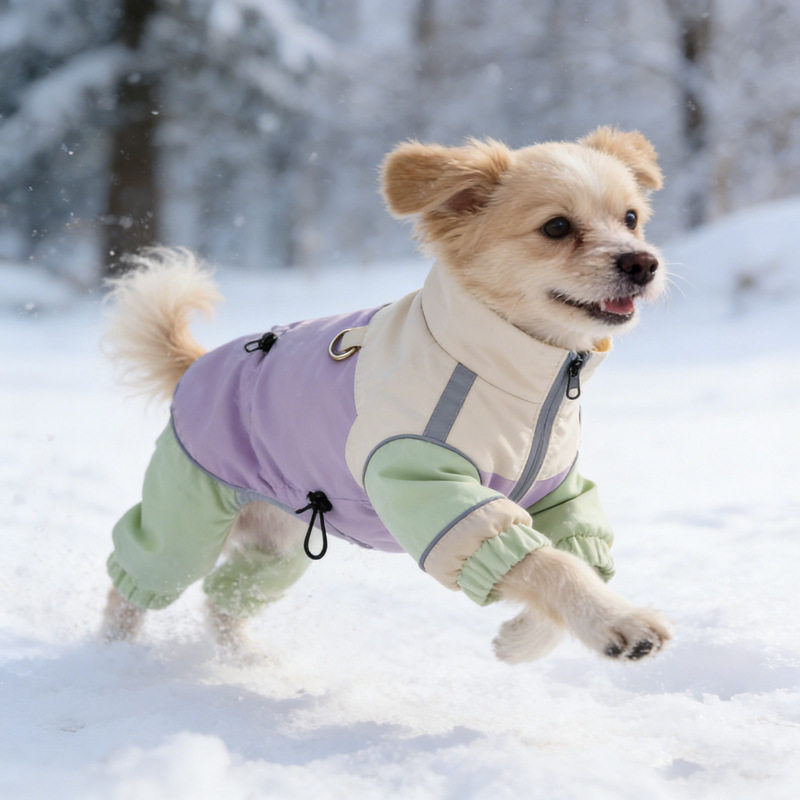 狗狗冲锋衣四脚边牧衣服冬装中型大型犬雨衣户外防水连帽可牵引
