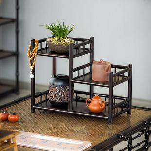 茶室茶桌杯架竹制置物架茶柜桌面博古架小型茶具收纳架茶架中式