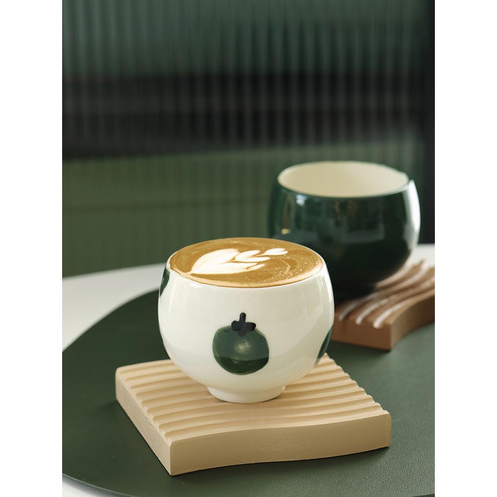 手绘卡通咖啡杯 蛋形陶瓷杯复古大口拉花杯轻奢下午茶果汁杯330ml