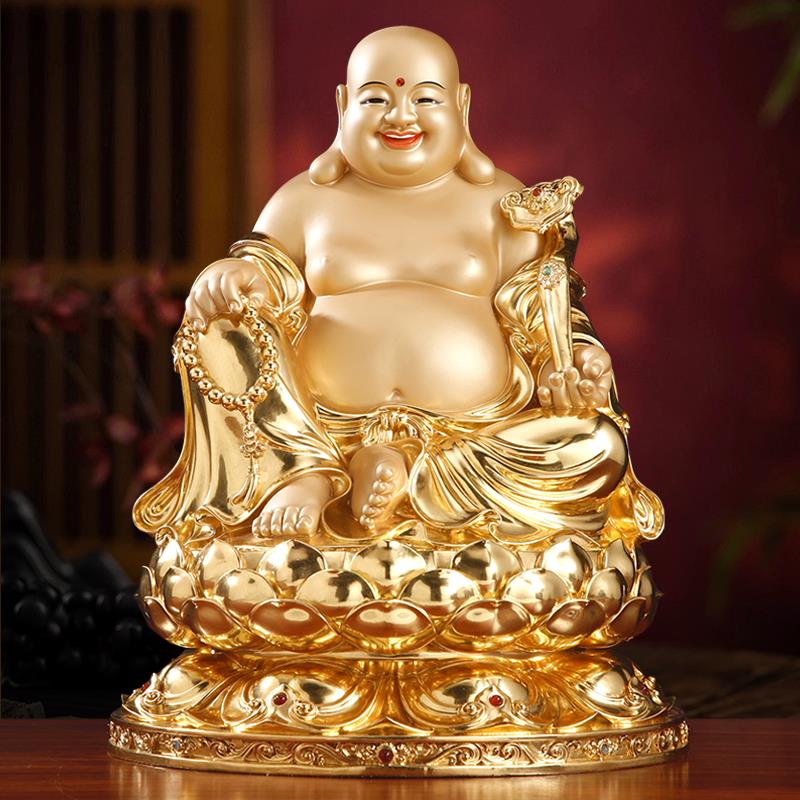 纯铜贴金弥勒佛菩萨大肚笑佛招财摆件家用供奉布袋和尚弥勒佛佛像