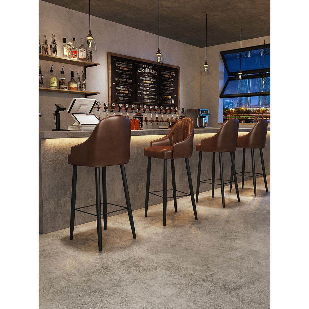 工业风软包靠背高脚凳咖啡厅吧台椅子简约现代吧台凳酒吧椅高椅子