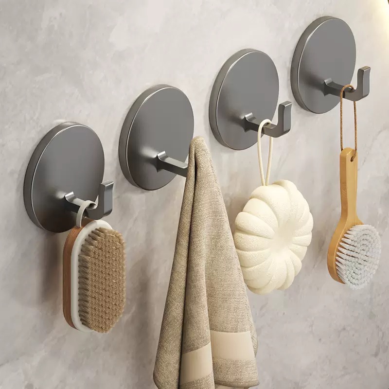 太空铝挂钩免打孔卫生间挂衣服无痕强力粘胶浴室贴墙承重门后粘钩