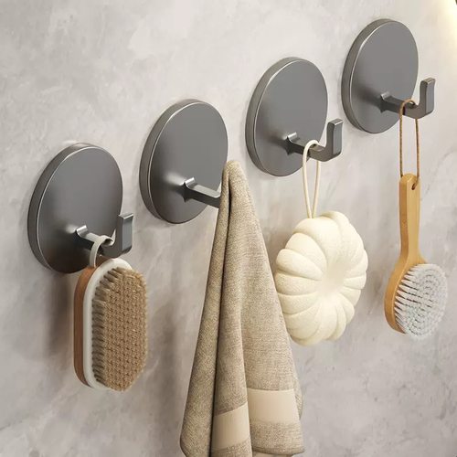 太空铝挂钩免打孔卫生间挂衣服无痕强力粘胶浴室贴墙承重门后粘钩