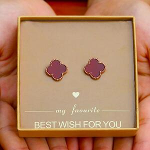 BTQ红色纯银四叶草耳钉女2024年新款爆款轻奢高级感耳环饰本命年