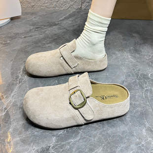 厚底勃肯半拖懒人一脚蹬2026春夏新款4cm增高包头拖鞋女外穿单鞋