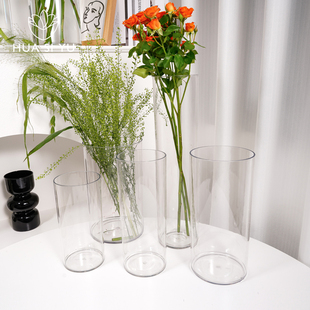 亚克力透明花瓶直筒水培鲜花富贵竹养花插花塑料醒花桶花店专用