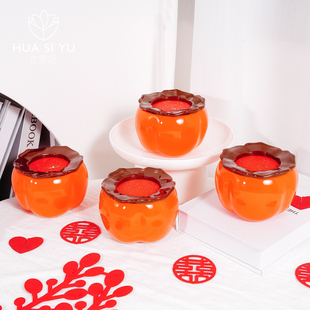 柿柿如意插花桶创意乔迁喜庆客厅摆件年宵花红果银杏福桶塑料空桶