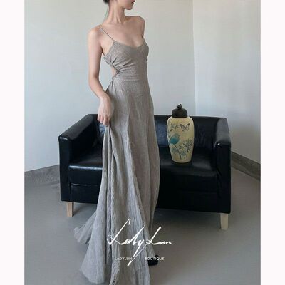 原创重磅褶皱低领露背吊