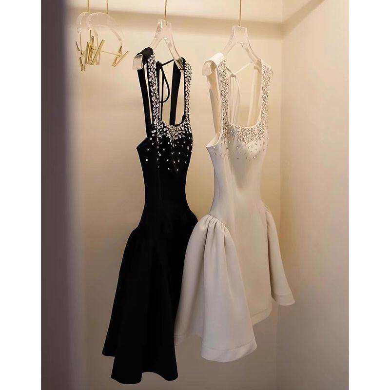 重工镶钻小香风连衣裙女高级富家千金短裙子轻奢高端宴会生日礼服