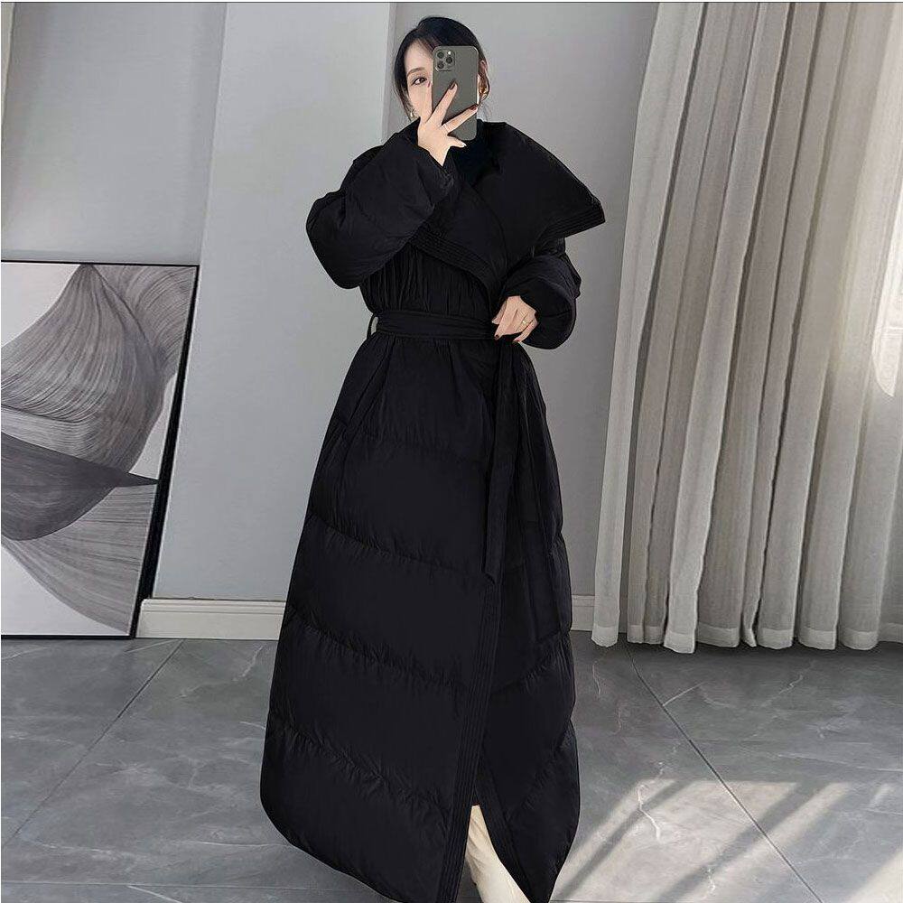 黑色大翻领棉服2025冬季