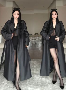 黑色风衣外套女中长款秋冬新款阔版宽松休闲高级感大衣