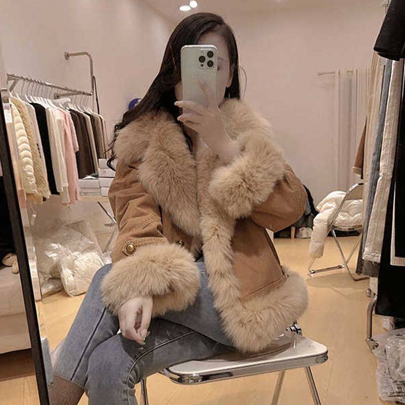 美拉德穿搭小个子复古气质高级感超好看卡其色毛边厚外套女2024春