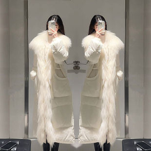 豪门千金棉服冬季女2025年新款仿皮草大毛领外套长款保暖白色外套