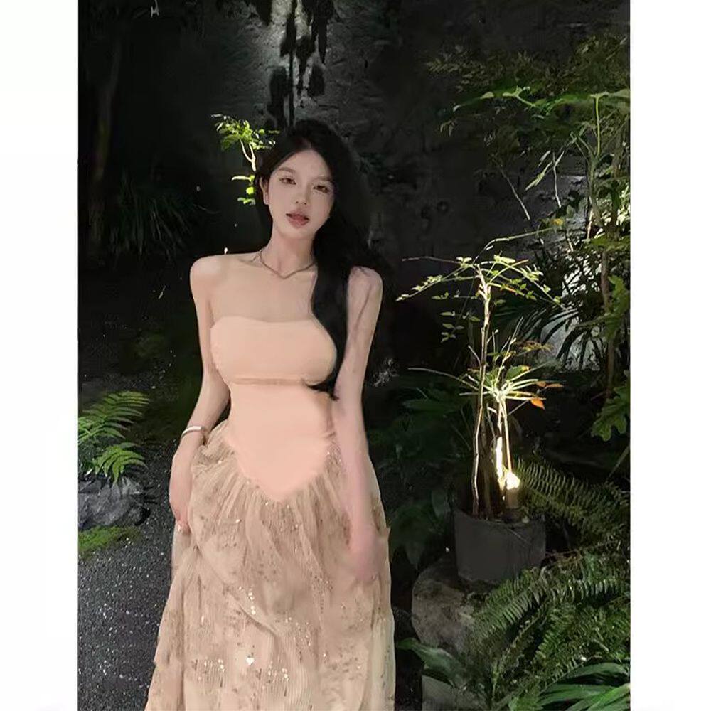 连衣裙韩版新款纯欲粉色
