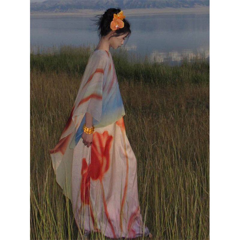 松弛感盐系炸街入秋穿搭一整套晕染披肩衬衫吊带连衣裙两件套装女