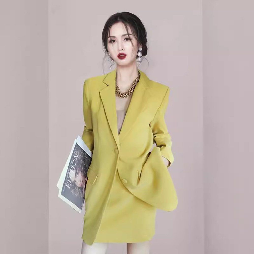 干练气质女装轻奢高级感黄色西装外套半身裙职业两件套