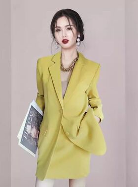 干练气质女装轻奢高级感黄色西装外套半身裙职业两件套