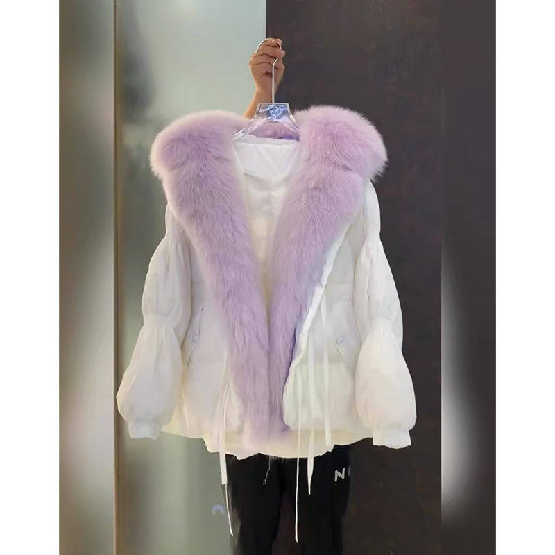 2024年冬季新款高端轻奢外套冬季毛毛领白色轻薄羽绒服女款上衣