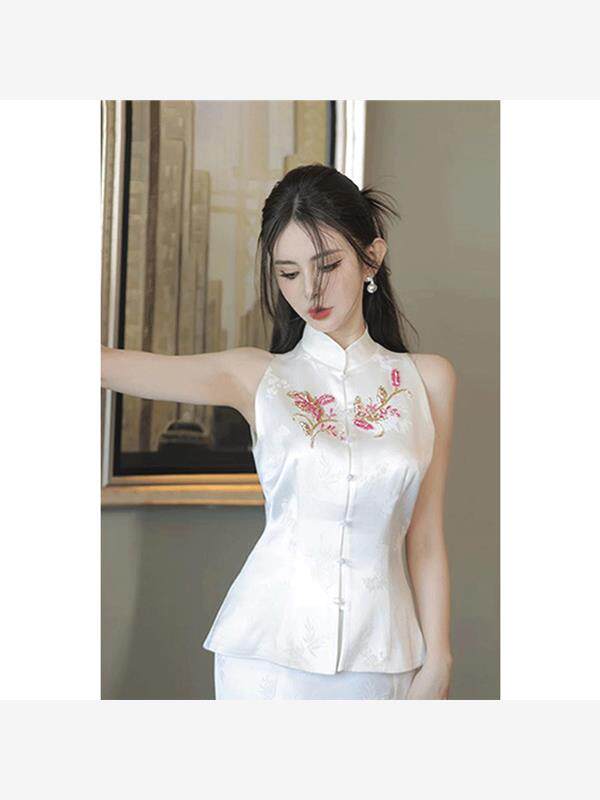 2024夏季新款新中式高端盘扣马甲背心国风洋气时髦半身裙套装